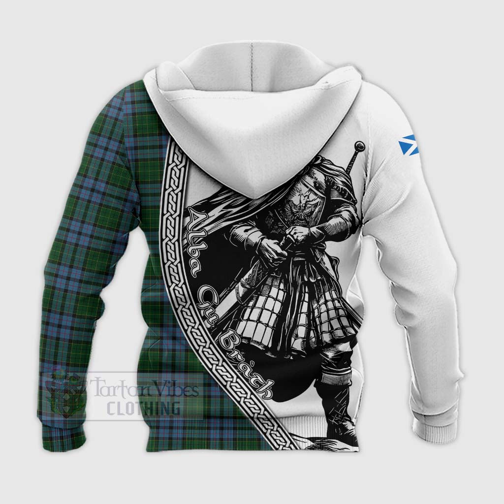 Forsyth Tartan Clan Crest Knitted Hoodie with Highlander Warrior Celtic Style - Tartan Vibes Clothing
