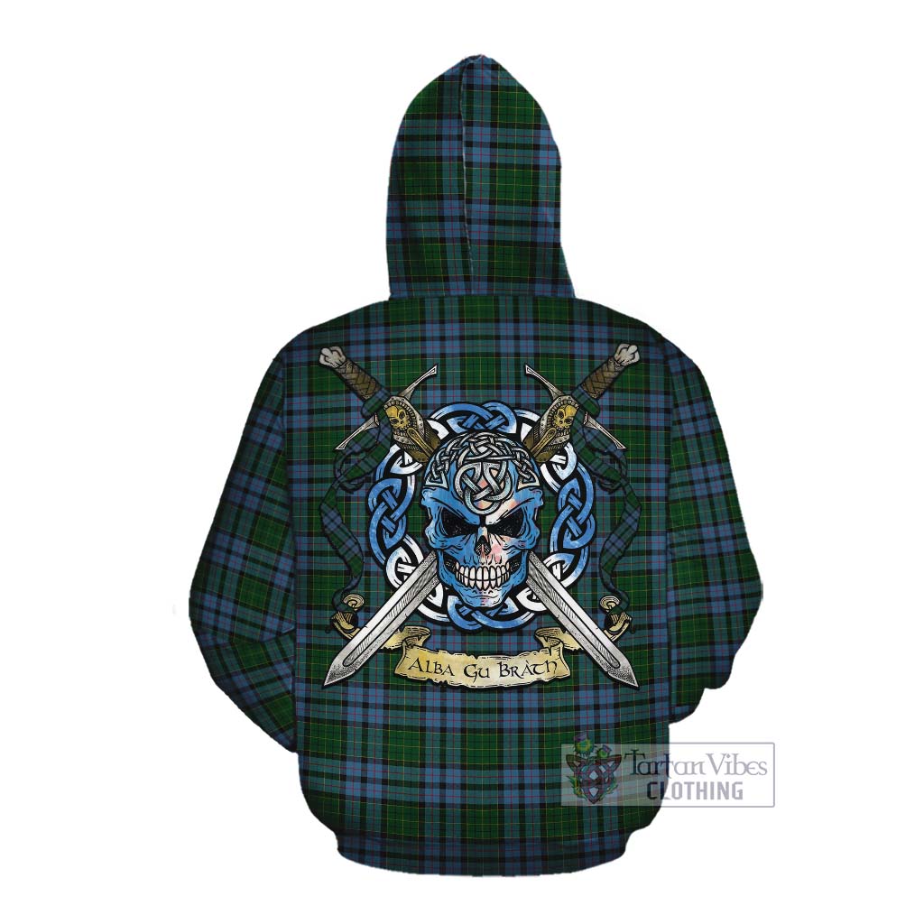 Forsyth Tartan Cotton Hoodie with Family Crest Celtic Skull Style Pullover Hoodie - Tartan Vibes Clothing