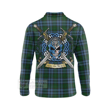 Forsyth Tartan Long Sleeve Polo Shirt with Family Crest Celtic Skull Style - Tartan Vibes Clothing