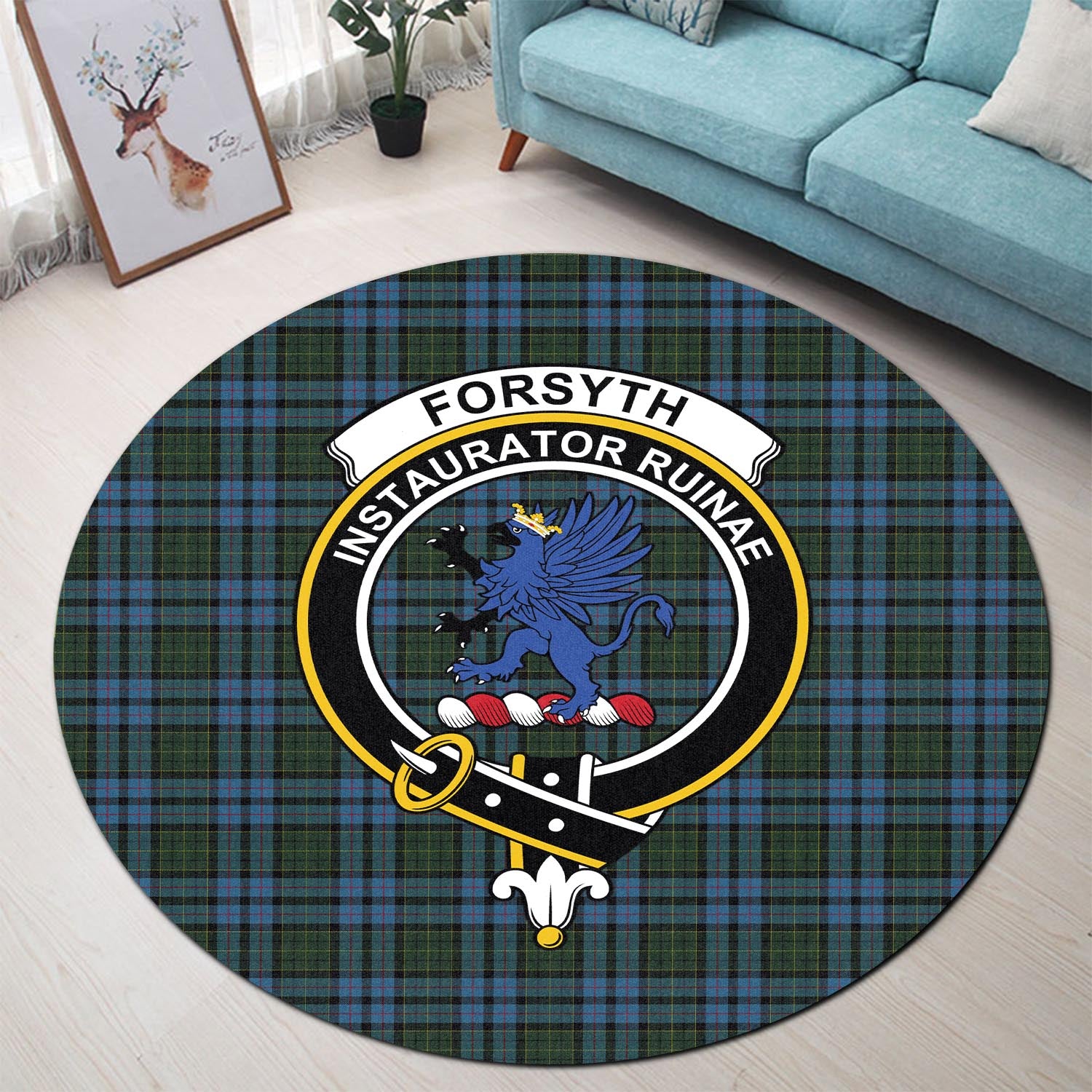 Forsyth Tartan Round Rug with Family Crest - Tartan Vibes Clothing