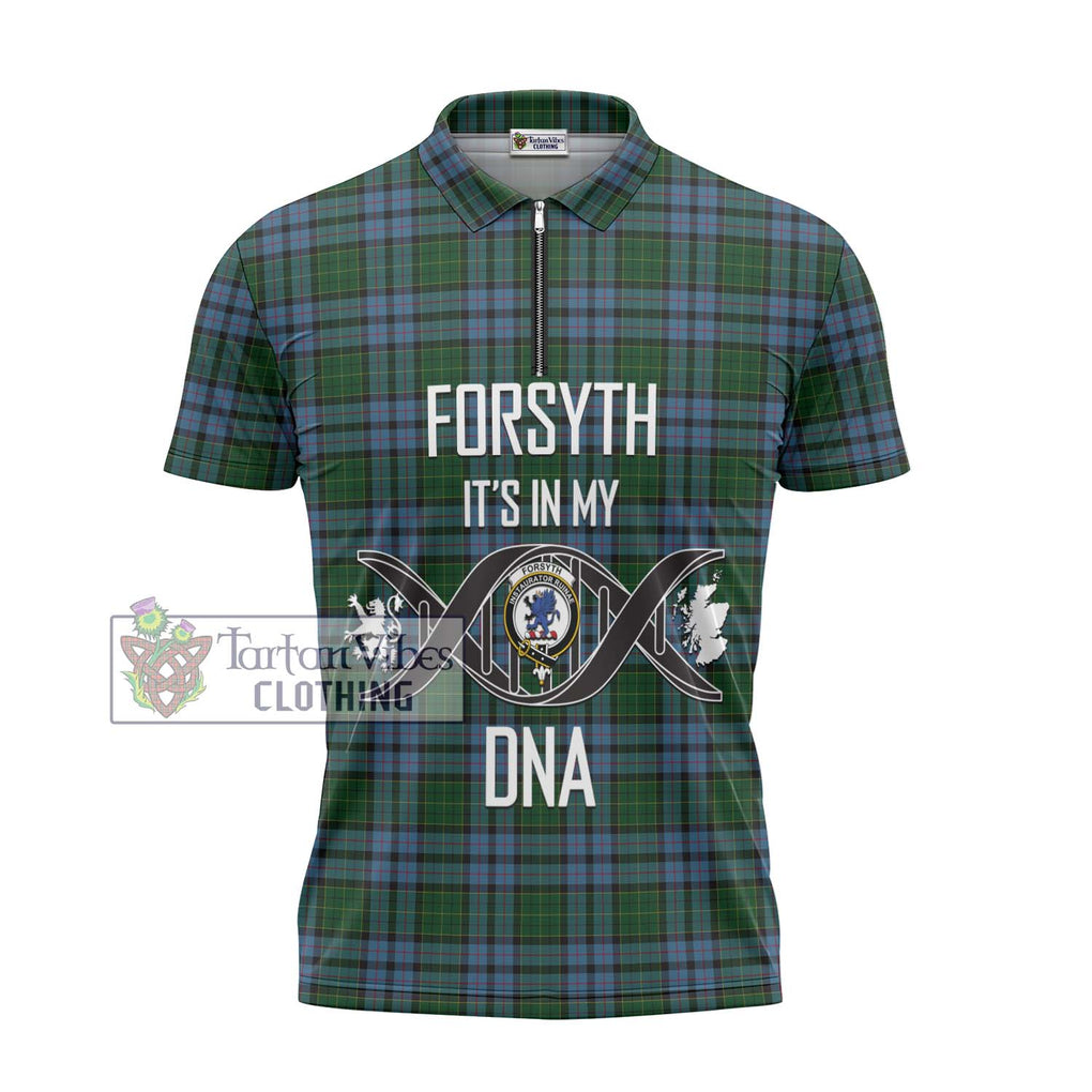 Forsyth Tartan Zipper Polo Shirt with Family Crest DNA In Me Style - Tartanvibesclothing Shop