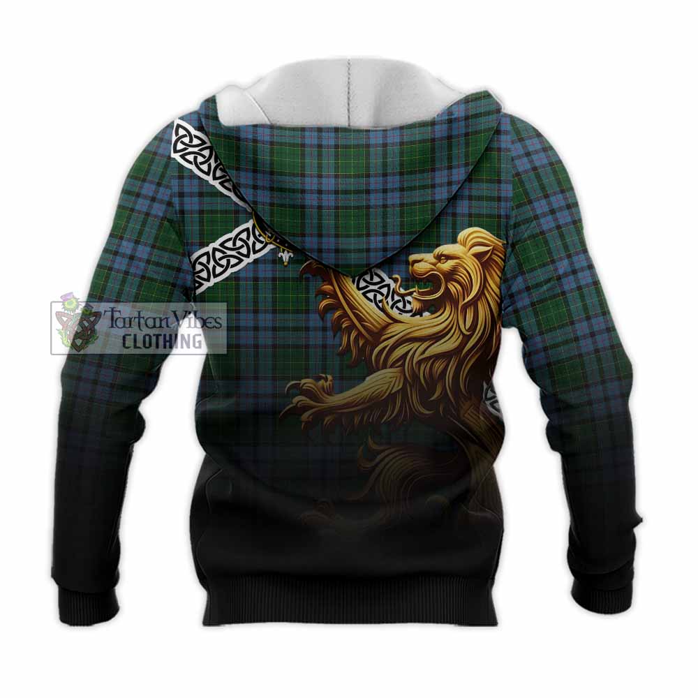 Tartan Vibes Clothing Forsyth Crest Tartan Knitted Hoodie with Golden Lion Emblem Celtic Style