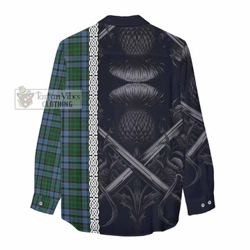 Forsyth Tartan Women's Casual Shirt with Family Crest Cross Sword Thistle Celtic Vibes