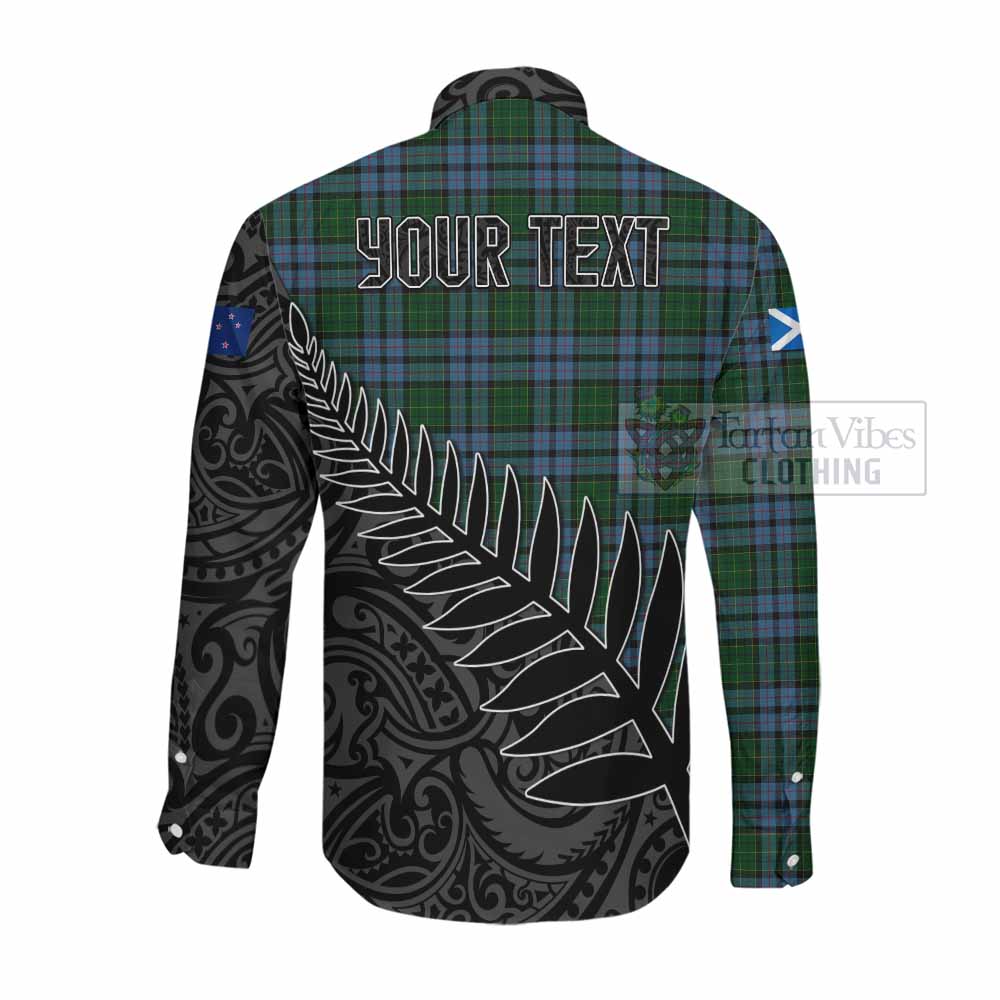 Tartan Vibes Clothing Forsyth Crest Tartan Long Sleeve Button Shirt with New Zealand Silver Fern Half Style