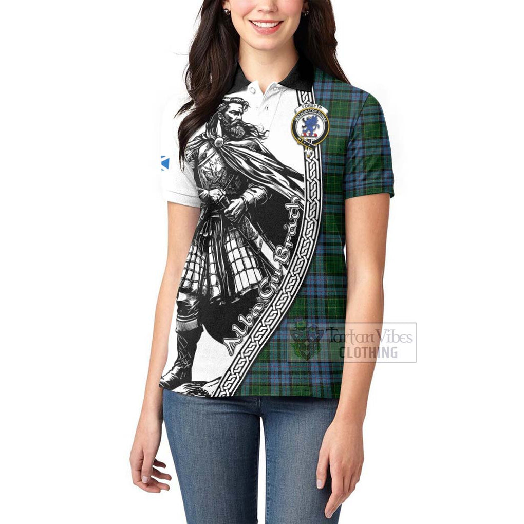 Forsyth Tartan Clan Crest Women's Polo Shirt with Highlander Warrior Celtic Style - Tartan Vibes Clothing