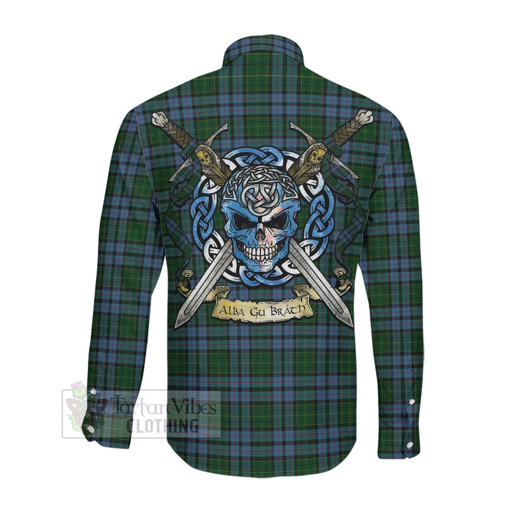 Forsyth Tartan Long Sleeve Button Shirt with Family Crest Celtic Skull Style Men's Shirt - Tartan Vibes Clothing