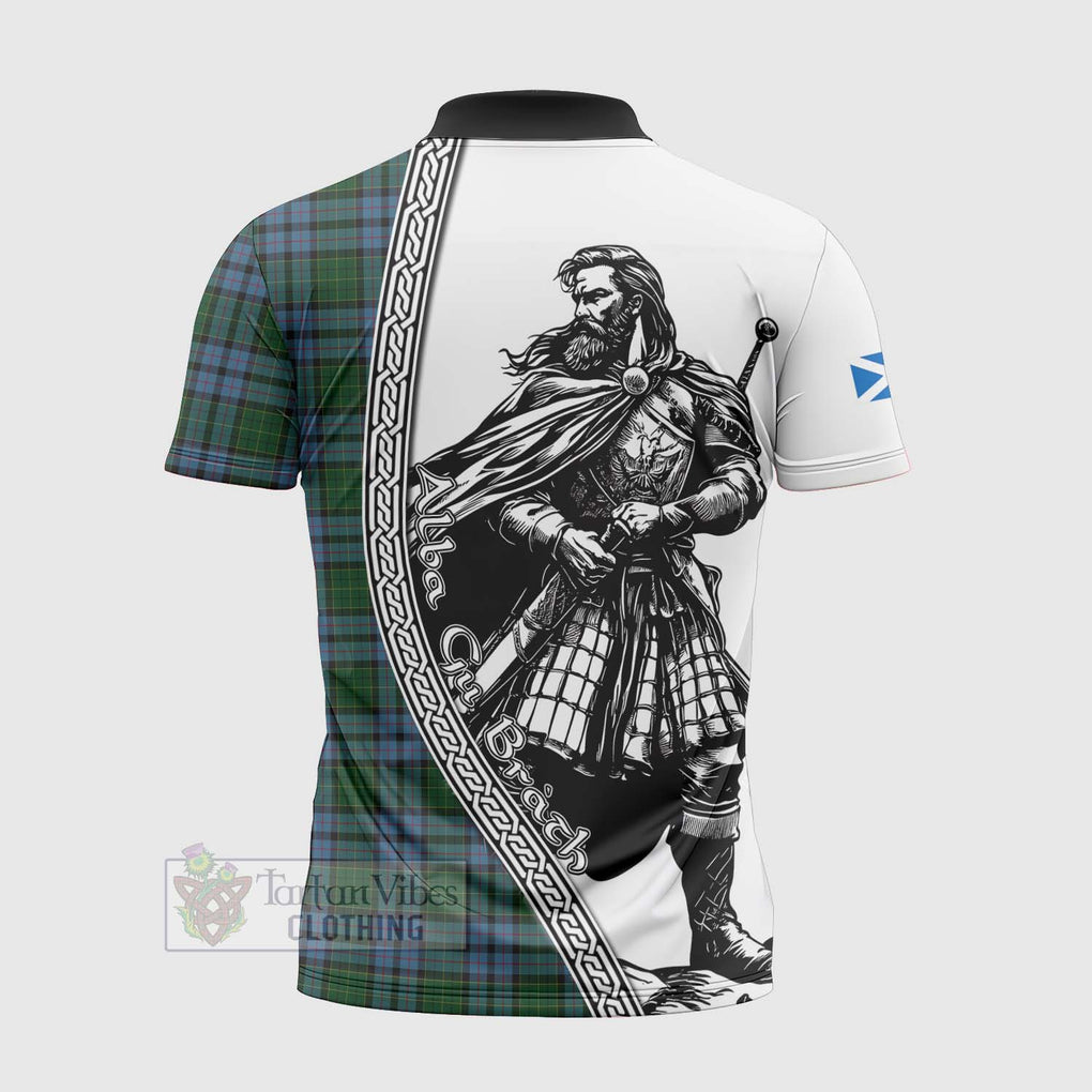 Forsyth Tartan Clan Crest Zipper Polo Shirt with Highlander Warrior Celtic Style - Tartan Vibes Clothing
