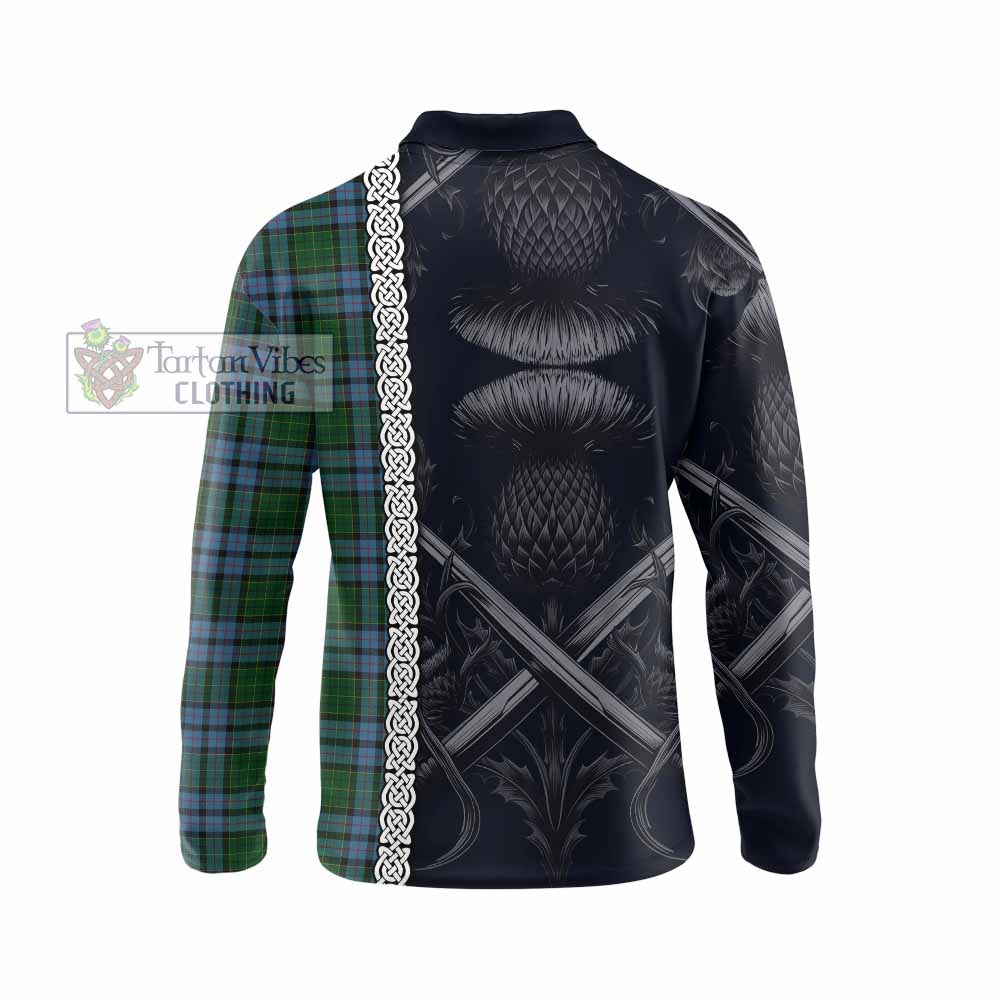 Forsyth Tartan Long Sleeve Polo Shirt with Family Crest Cross Sword Thistle Celtic Vibes - Tartan Vibes Clothing