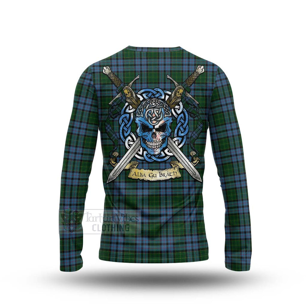 Forsyth Tartan Long Sleeve T-Shirt with Family Crest Celtic Skull Style - Tartan Vibes Clothing