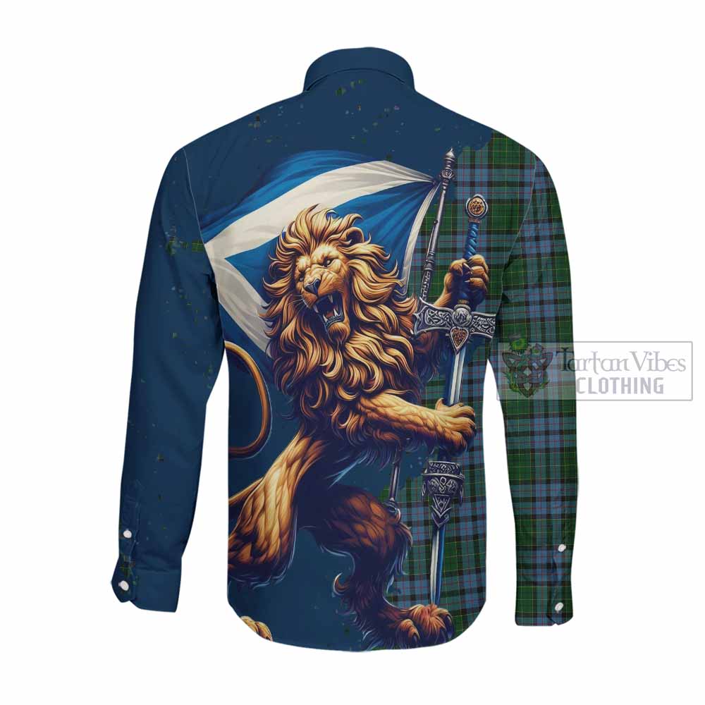 Forsyth Tartan Family Crest Long Sleeve Button Shirt with Scottish Majestic Lion Men's Shirt - Tartan Vibes Clothing