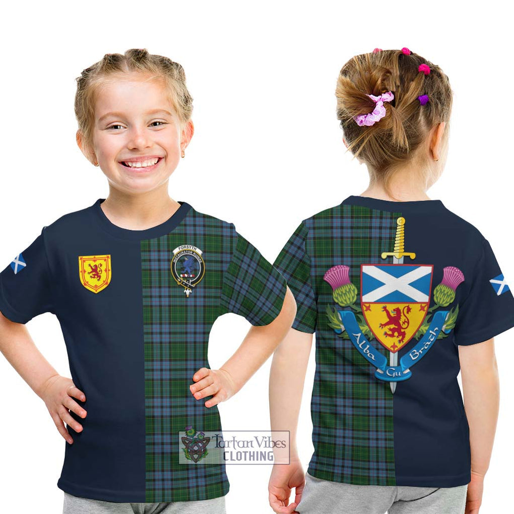 Forsyth Tartan Kid T-Shirt Alba with Scottish Lion Royal Arm Half Style - Tartan Vibes Clothing