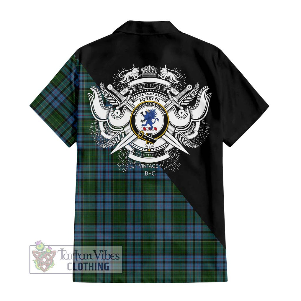 Forsyth Tartan Hawaiian Shirt with Family Crest and Military Logo Style - Tartan Vibes Clothing