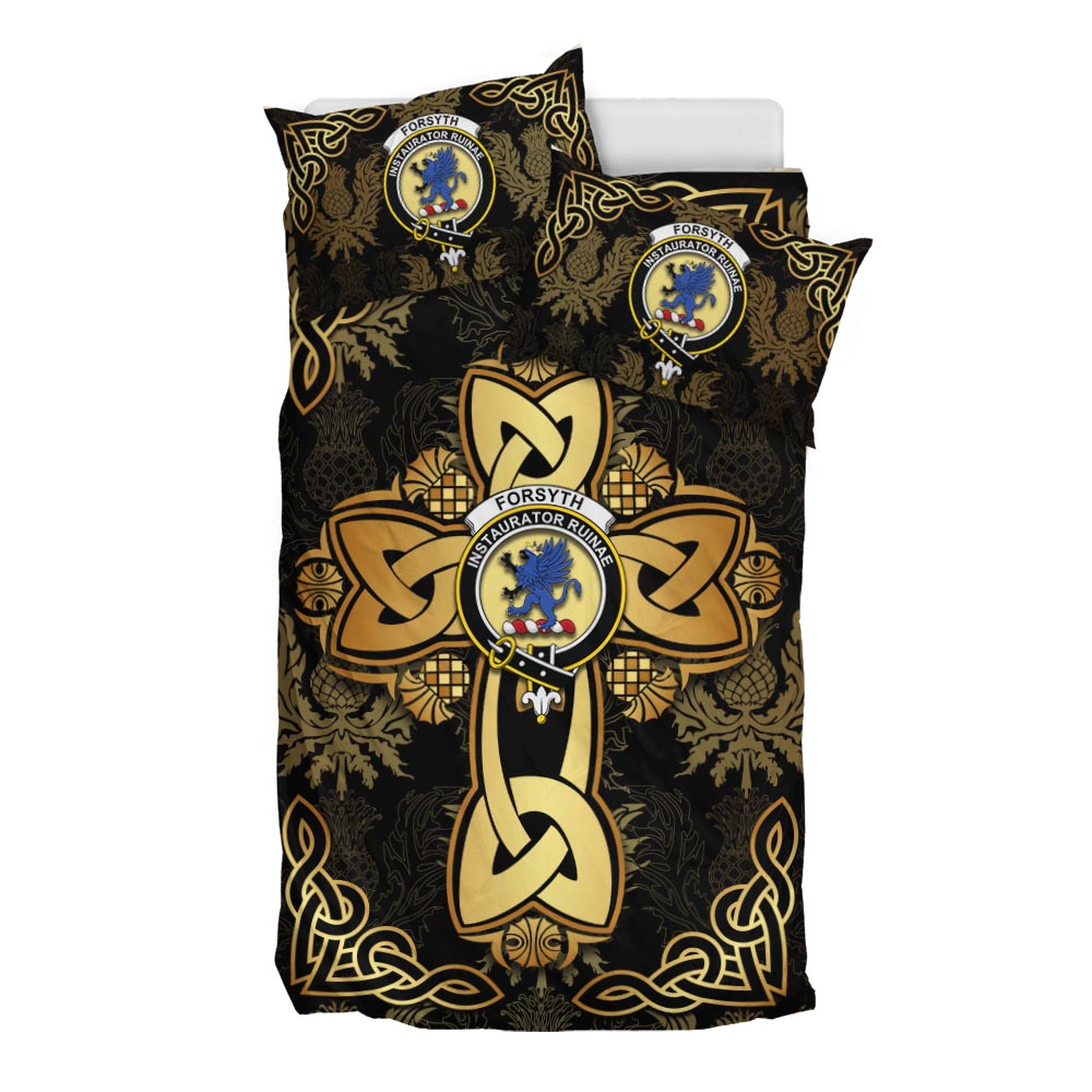 Forsyth Clan Bedding Sets Gold Thistle Celtic Style - Tartanvibesclothing