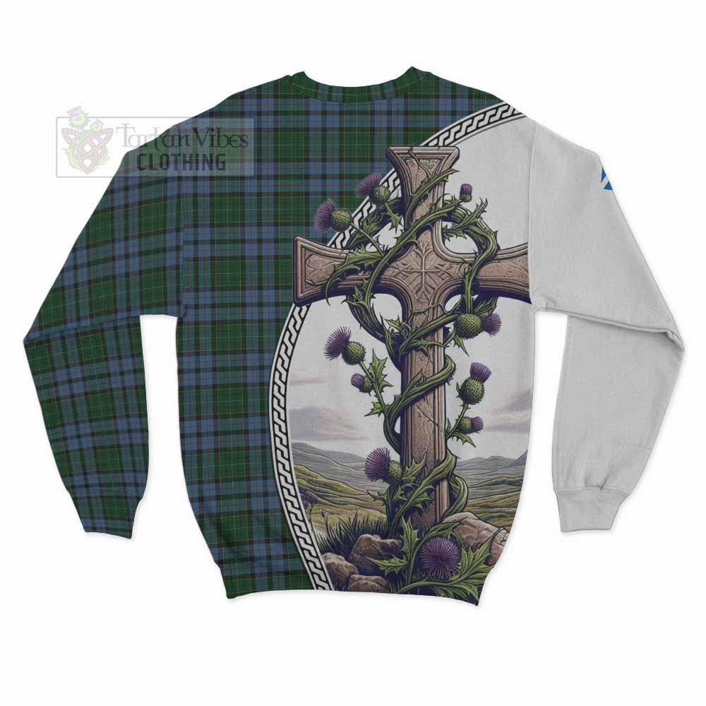 Forsyth Tartan Sweatshirt with Family Crest and St. Andrew's Cross Accented by Thistle Vines - Tartan Vibes Clothing