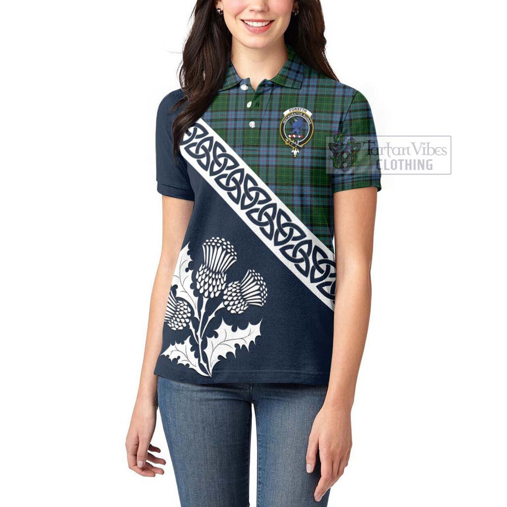 Forsyth Tartan Women's Polo Shirt Featuring Thistle and Scotland Map - Tartanvibesclothing Store