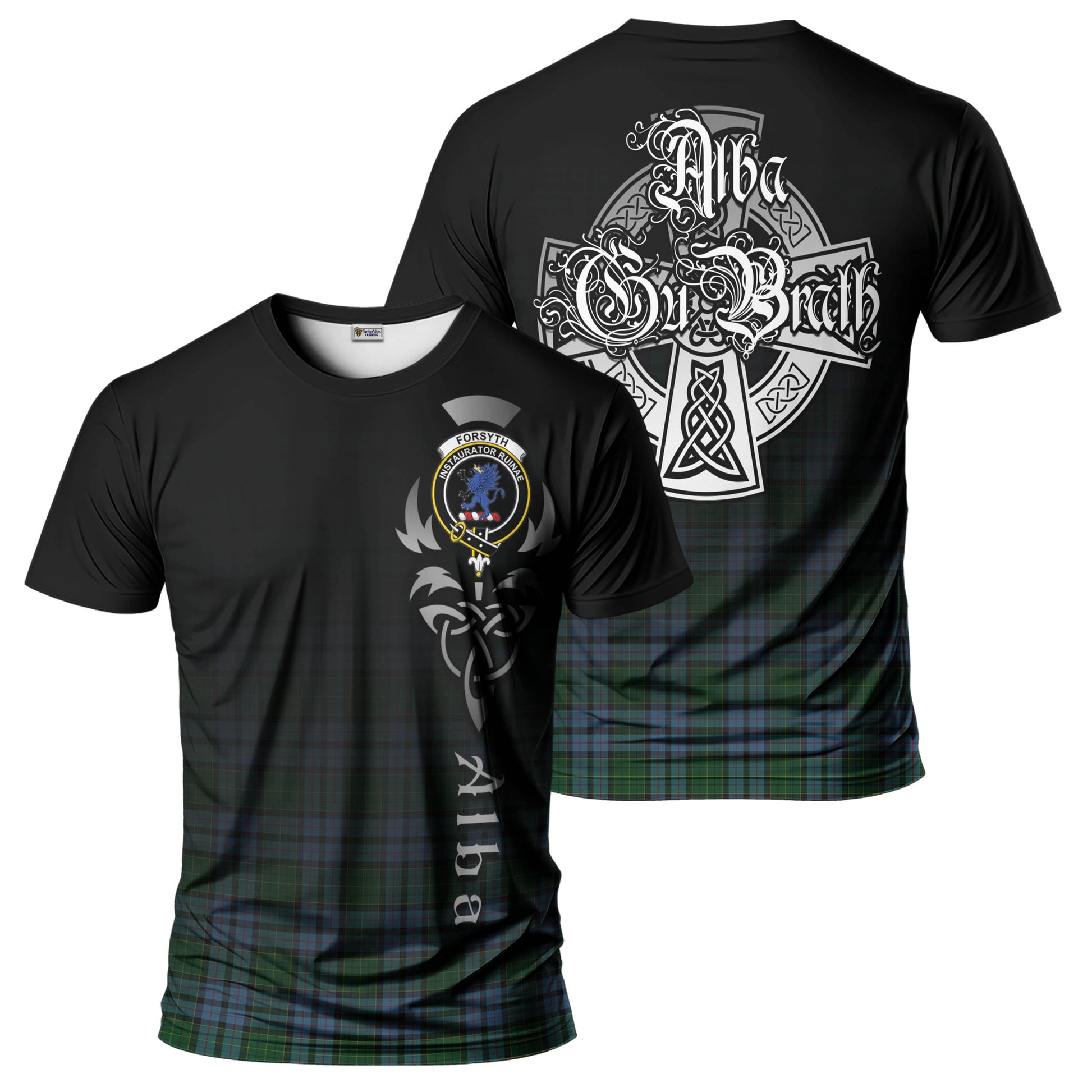 Forsyth Tartan T-Shirt Featuring Alba Gu Brath Family Crest Celtic Inspired - Tartan Vibes Clothing