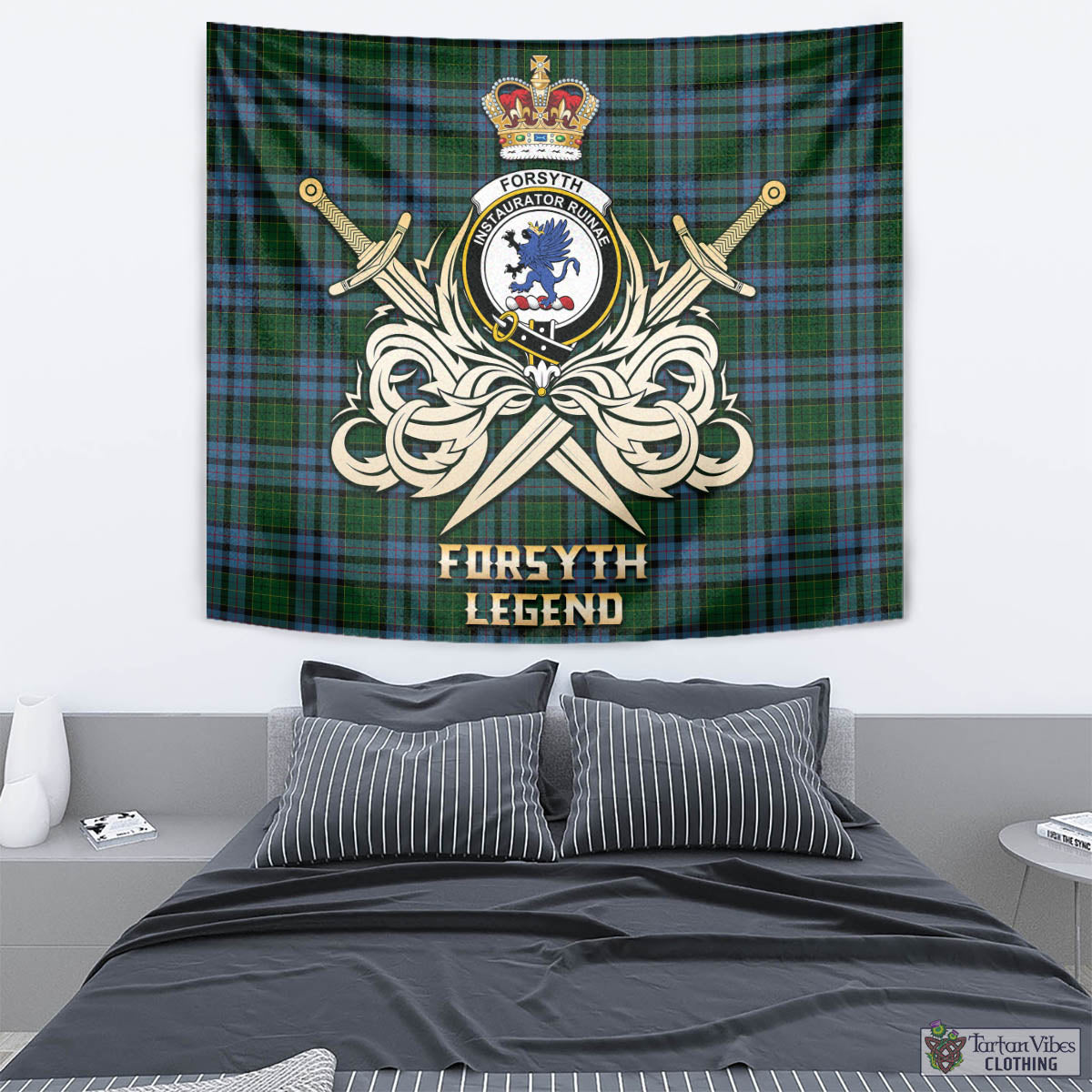 Forsyth Tartan Tapestry with Clan Crest and the Golden Sword of Courageous Legacy - Tartan Vibes Clothing