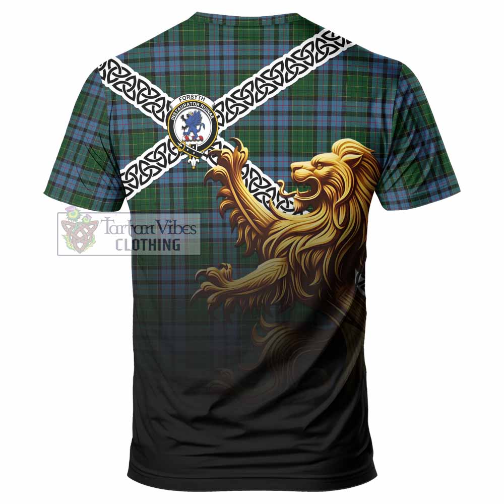 Forsyth Crest Tartan T-Shirt with Golden Lion Emblem Celtic Style - Tartan Vibes Clothing