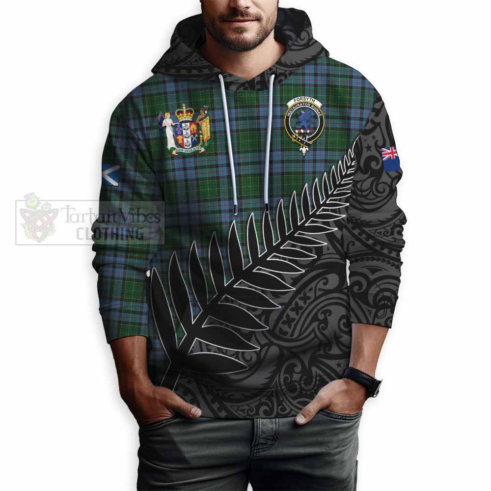 Tartan Vibes Clothing Forsyth Crest Tartan Hoodie with New Zealand Silver Fern Half Style