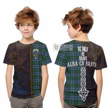 Forsyth Tartan Family Crest Kid T-Shirt Alba Gu Brath Be Brave Lion Ancient Style