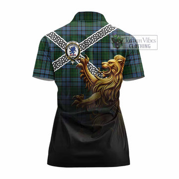 Forsyth Crest Tartan Women's Polo Shirt with Golden Lion Emblem Celtic Style - Tartan Vibes Clothing