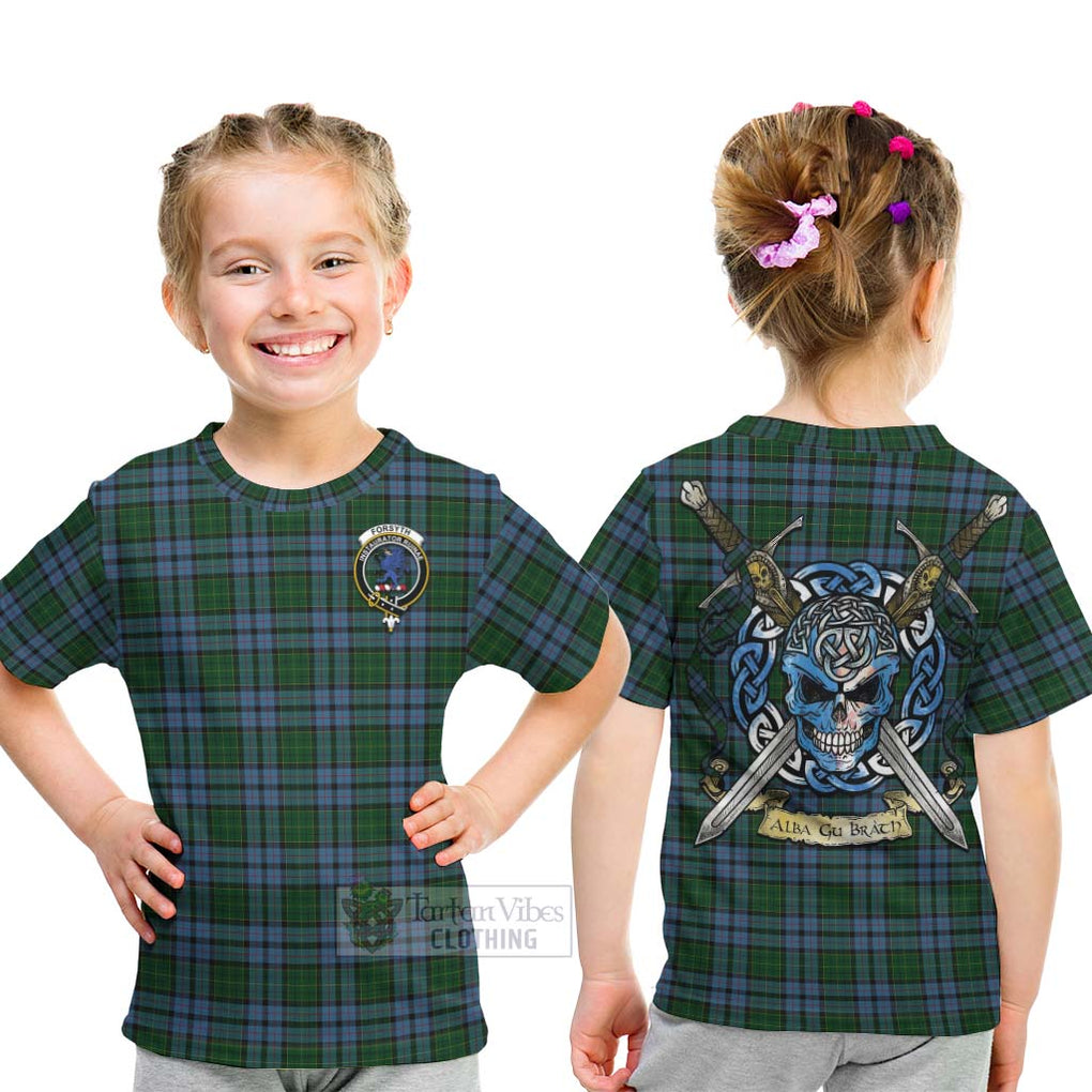 Forsyth Tartan Kid T-Shirt with Family Crest Celtic Skull Style - Tartan Vibes Clothing