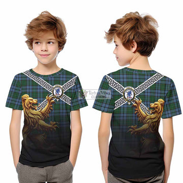 Forsyth Crest Tartan Kid T-Shirt with Golden Lion Emblem Celtic Style