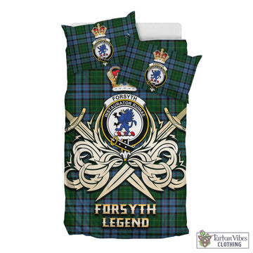 Tartan Vibes Clothing Forsyth Tartan Bedding Set with Clan Crest and the Golden Sword of Courageous Legacy