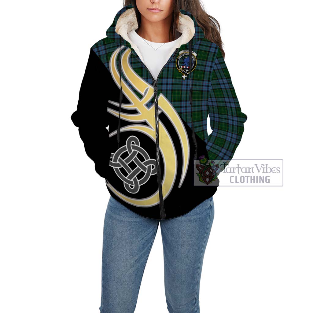 Forsyth Tartan Sherpa Hoodie with Family Crest and Celtic Symbol Style Unisex - Tartan Vibes Clothing
