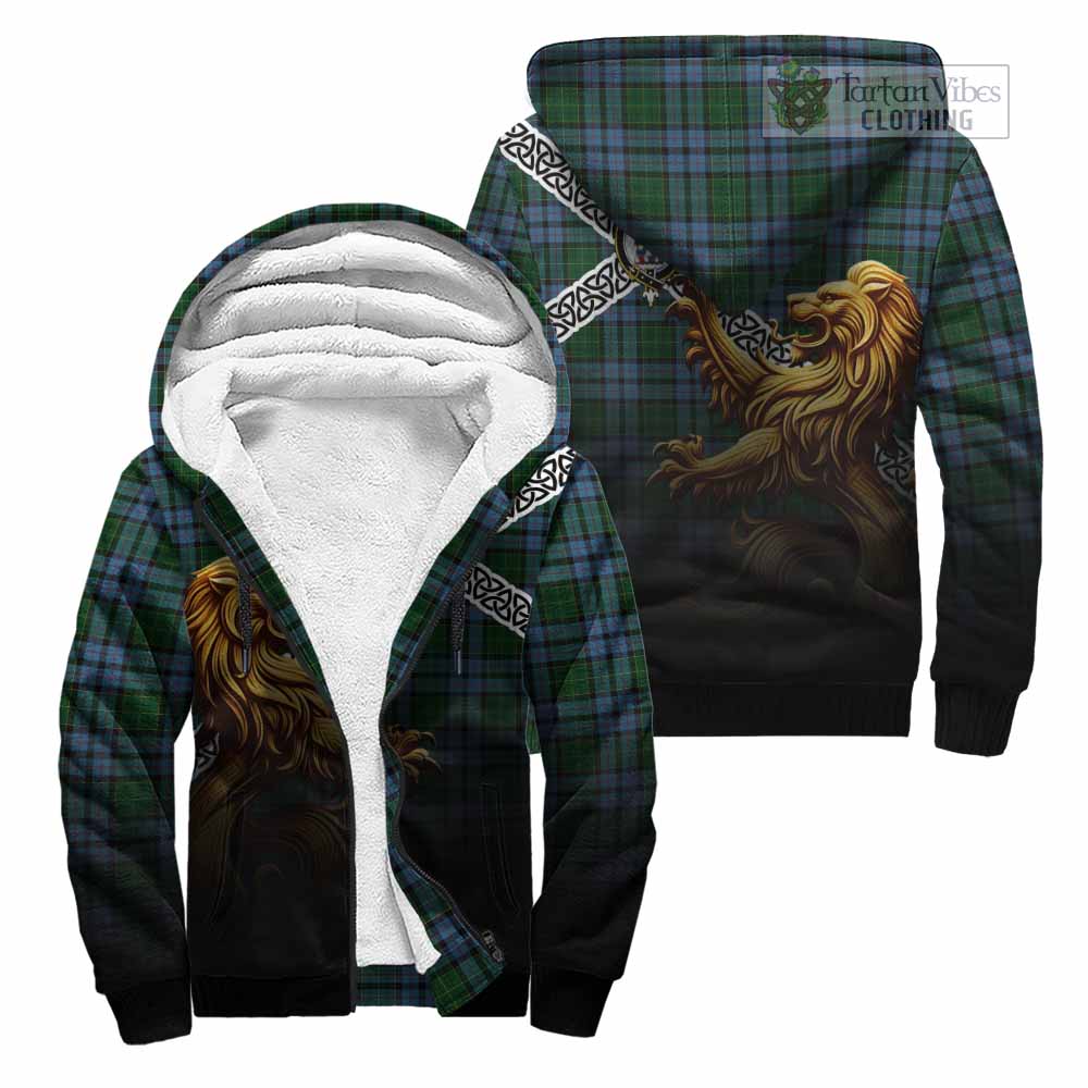 Forsyth Crest Tartan Sherpa Hoodie with Golden Lion Emblem Celtic Style Unisex - Tartan Vibes Clothing