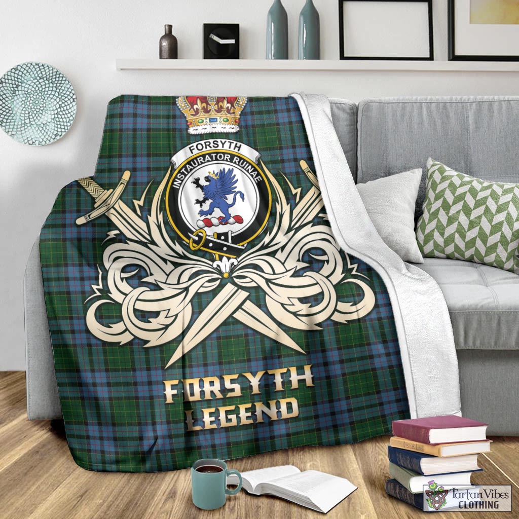 Forsyth Tartan Blanket with Clan Crest and the Golden Sword of Courageous Legacy - Tartan Vibes Clothing