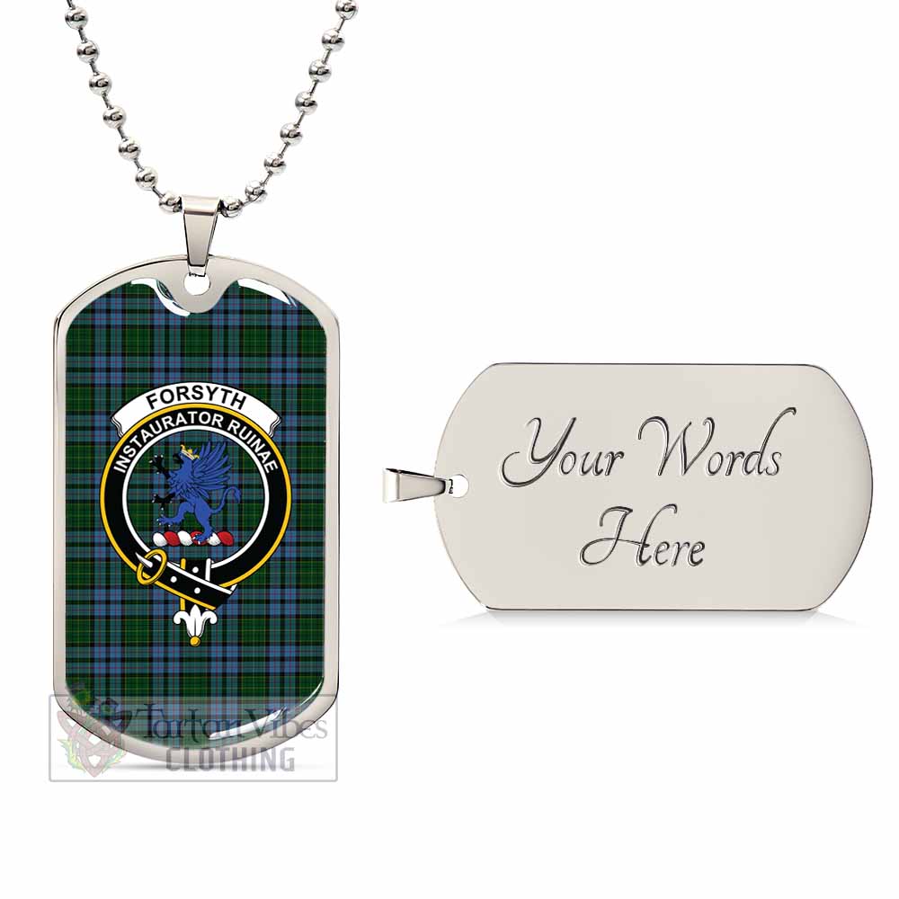 Forsyth Tartan Dog Tag Necklace with Family Crest Silver Yes - Tartan Vibes Clothing