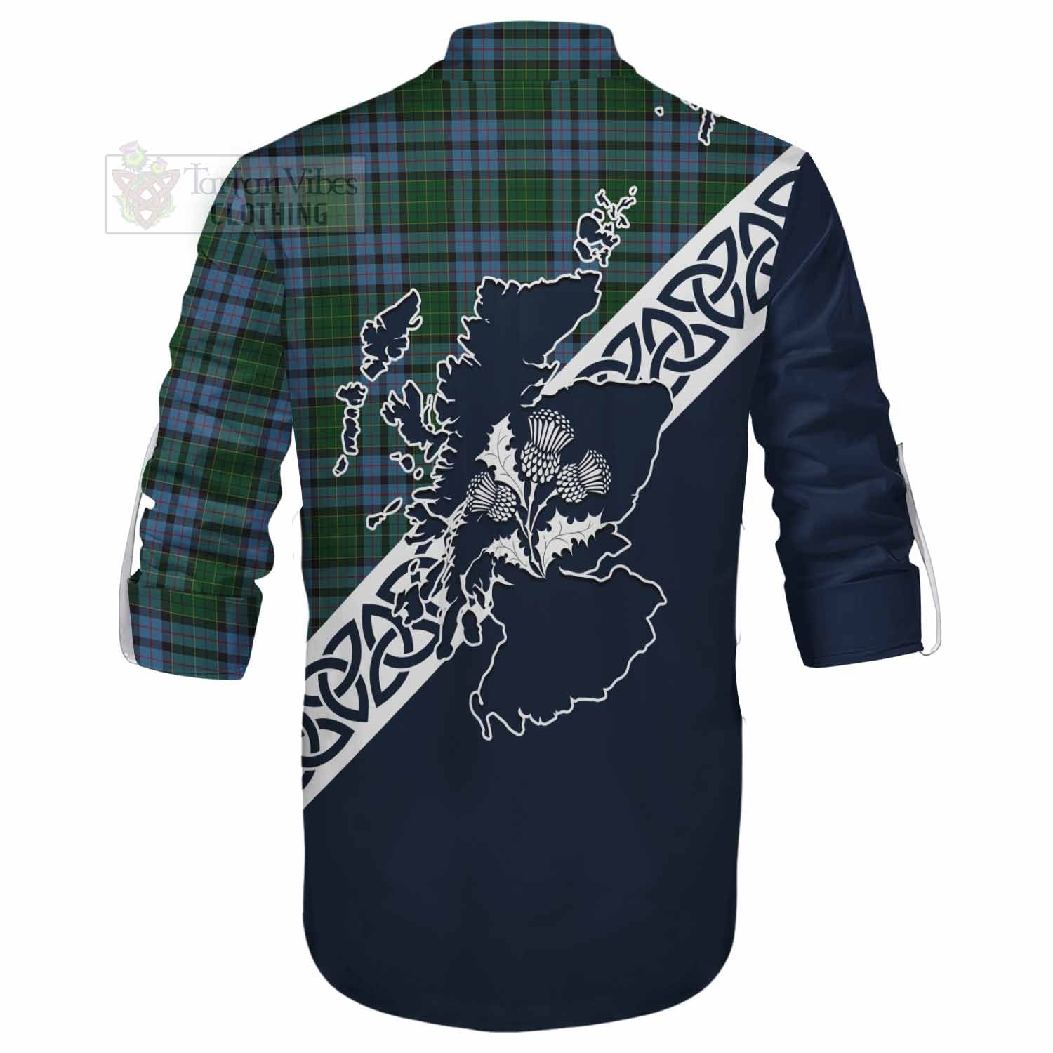 Forsyth Tartan Ghillie Kilt Shirt Featuring Thistle and Scotland Map - Tartan Vibes Clothing