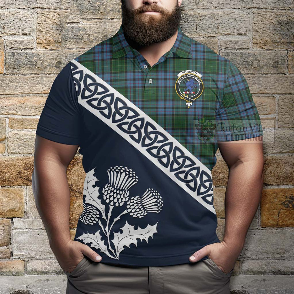 Forsyth Tartan Polo Shirt Featuring Thistle and Scotland Map - Tartanvibesclothing Store