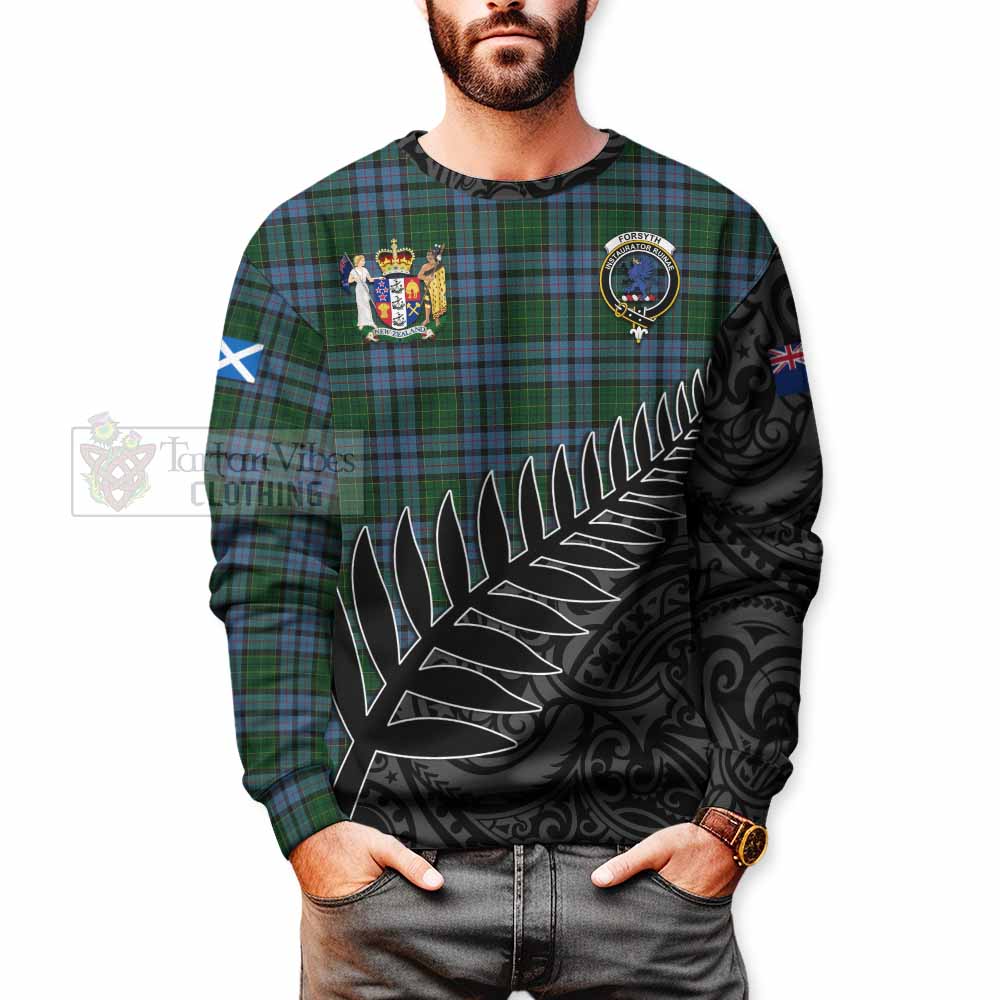 Forsyth Crest Tartan Sweatshirt with New Zealand Silver Fern Half Style - Tartan Vibes Clothing