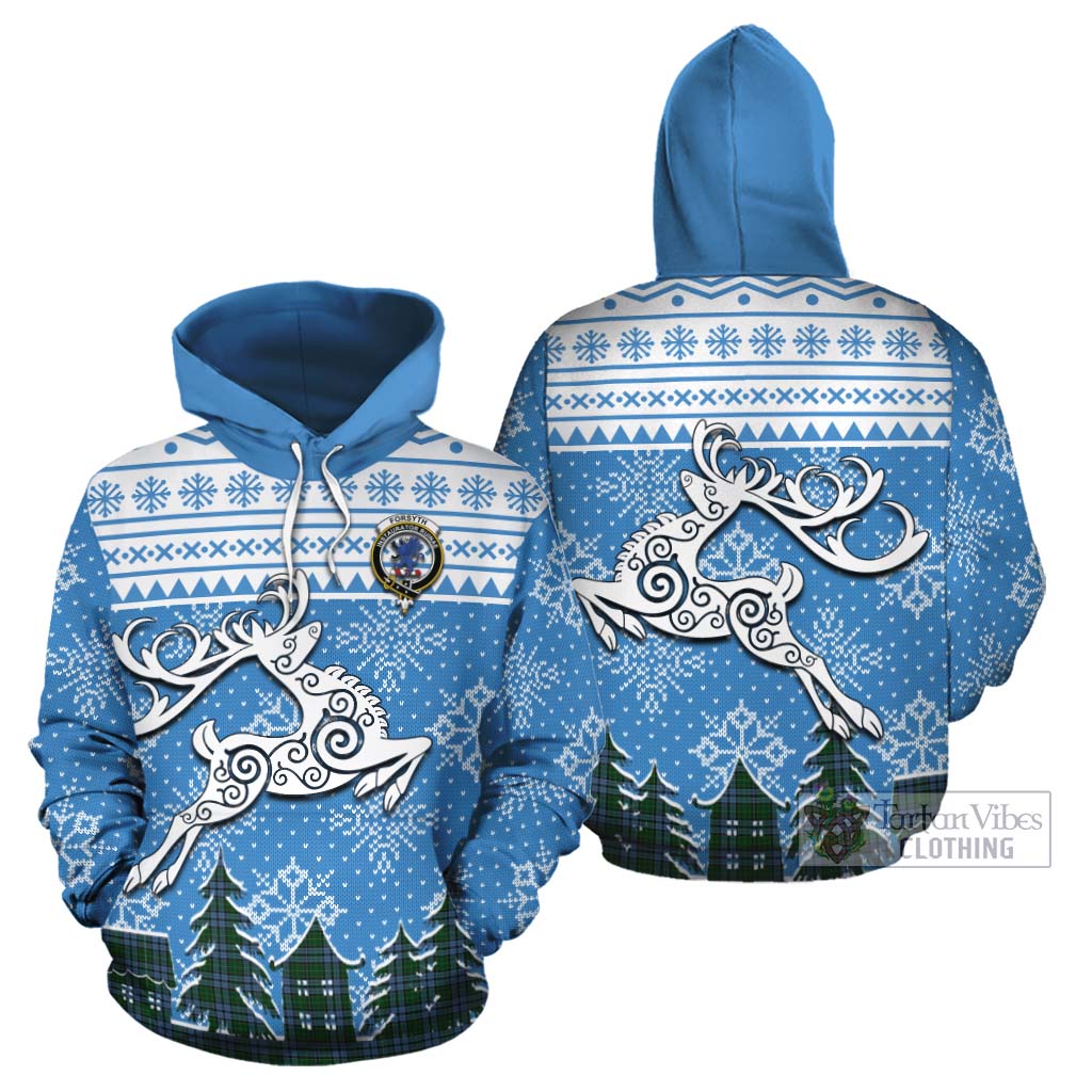 Tartan Vibes Clothing Forsyth Clan Christmas Cotton Hoodie Celtic Reindeer Style