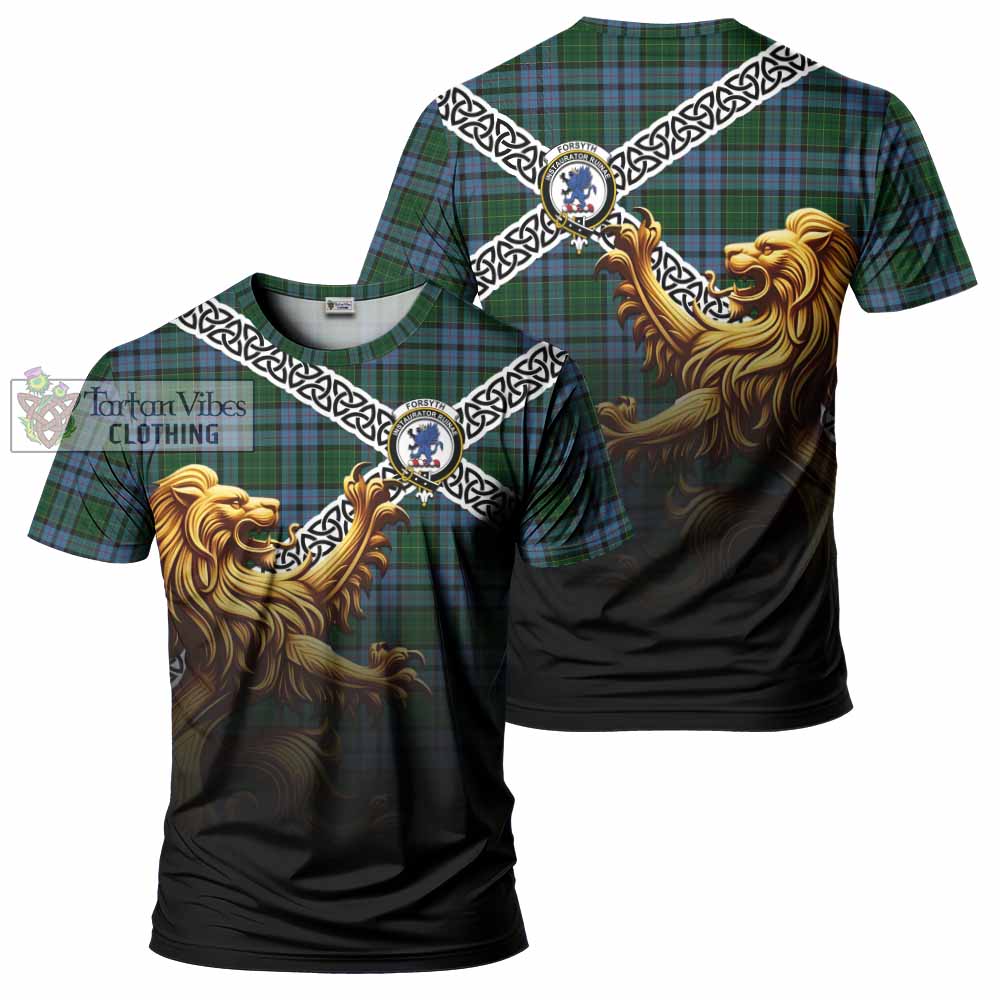 Forsyth Crest Tartan T-Shirt with Golden Lion Emblem Celtic Style - Tartan Vibes Clothing