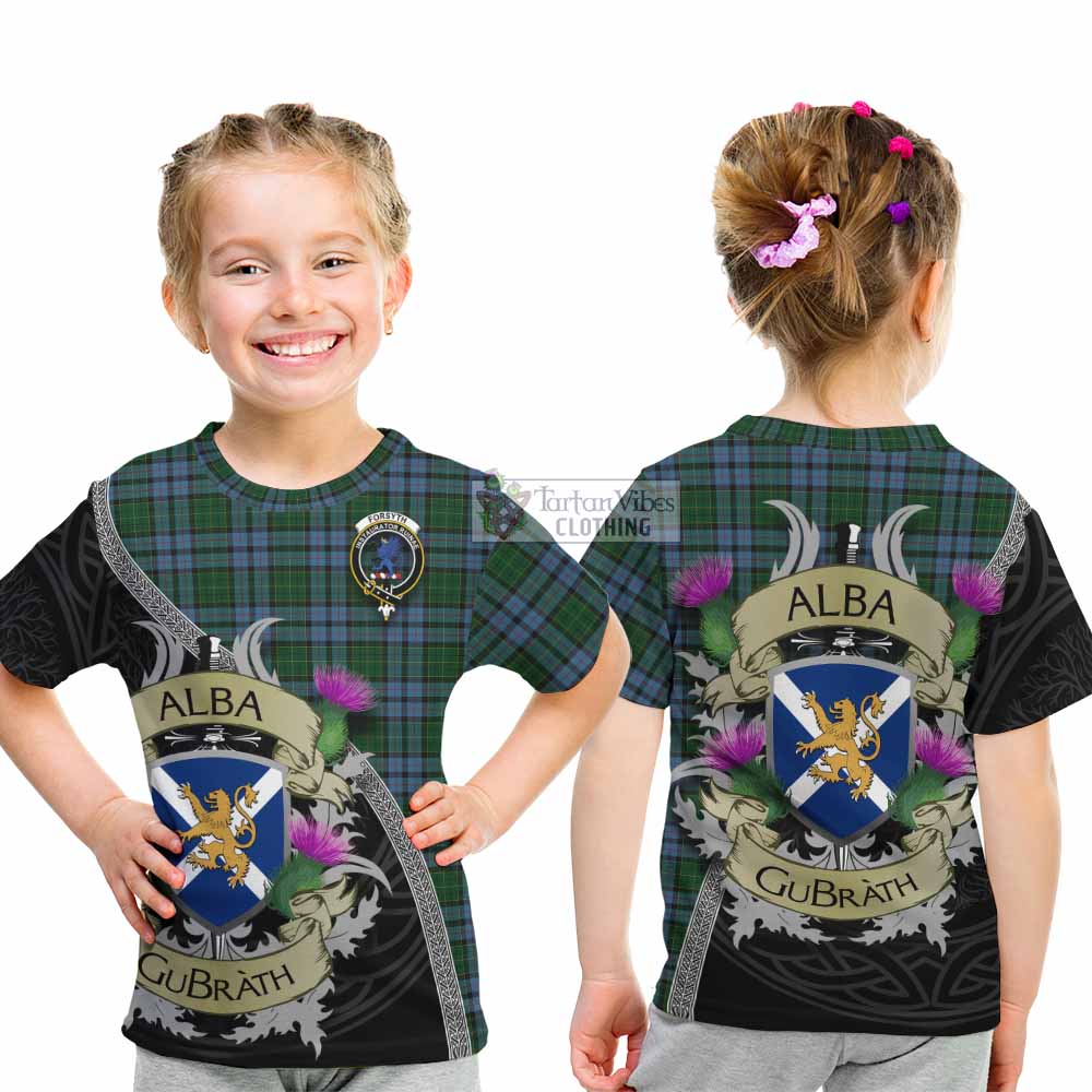 Forsyth Tartan Family Crest Kid T-Shirt Lion Rampant Royal Thistle Shield Celtic Inspired - Tartan Vibes Clothing