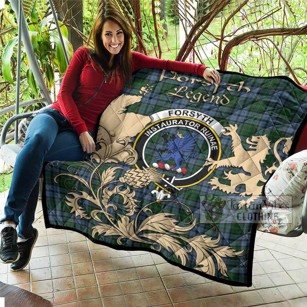 Tartan Vibes Clothing Forsyth Tartan Quilt with Family Crest and Scottish Symbol Style