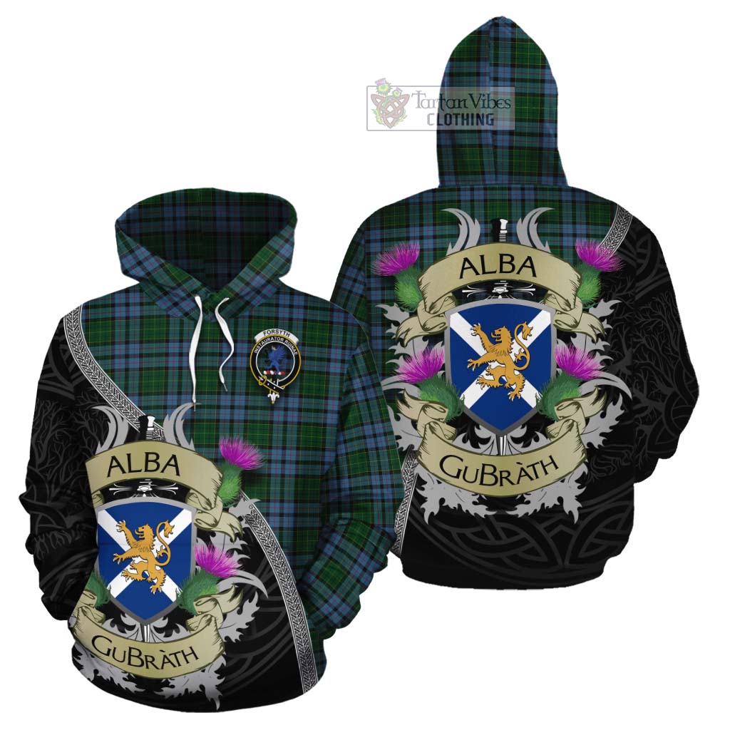 Forsyth Tartan Family Crest Cotton Hoodie Lion Rampant Royal Thistle Shield Celtic Inspired - Tartan Vibes Clothing