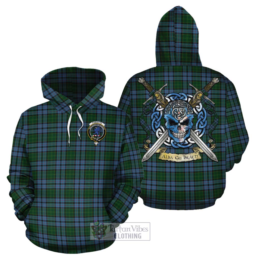 Forsyth Tartan Cotton Hoodie with Family Crest Celtic Skull Style Zip Hoodie - Tartan Vibes Clothing