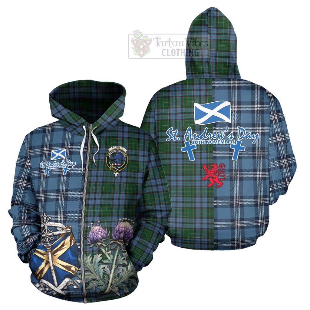 Forsyth Tartan Hoodie Happy St. Andrew's Day Half Tartan Style - Tartan Vibes Clothing