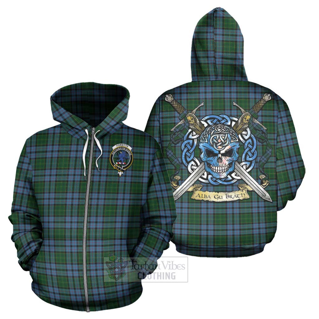 Forsyth Tartan Hoodie with Family Crest Celtic Skull Style - Tartan Vibes Clothing