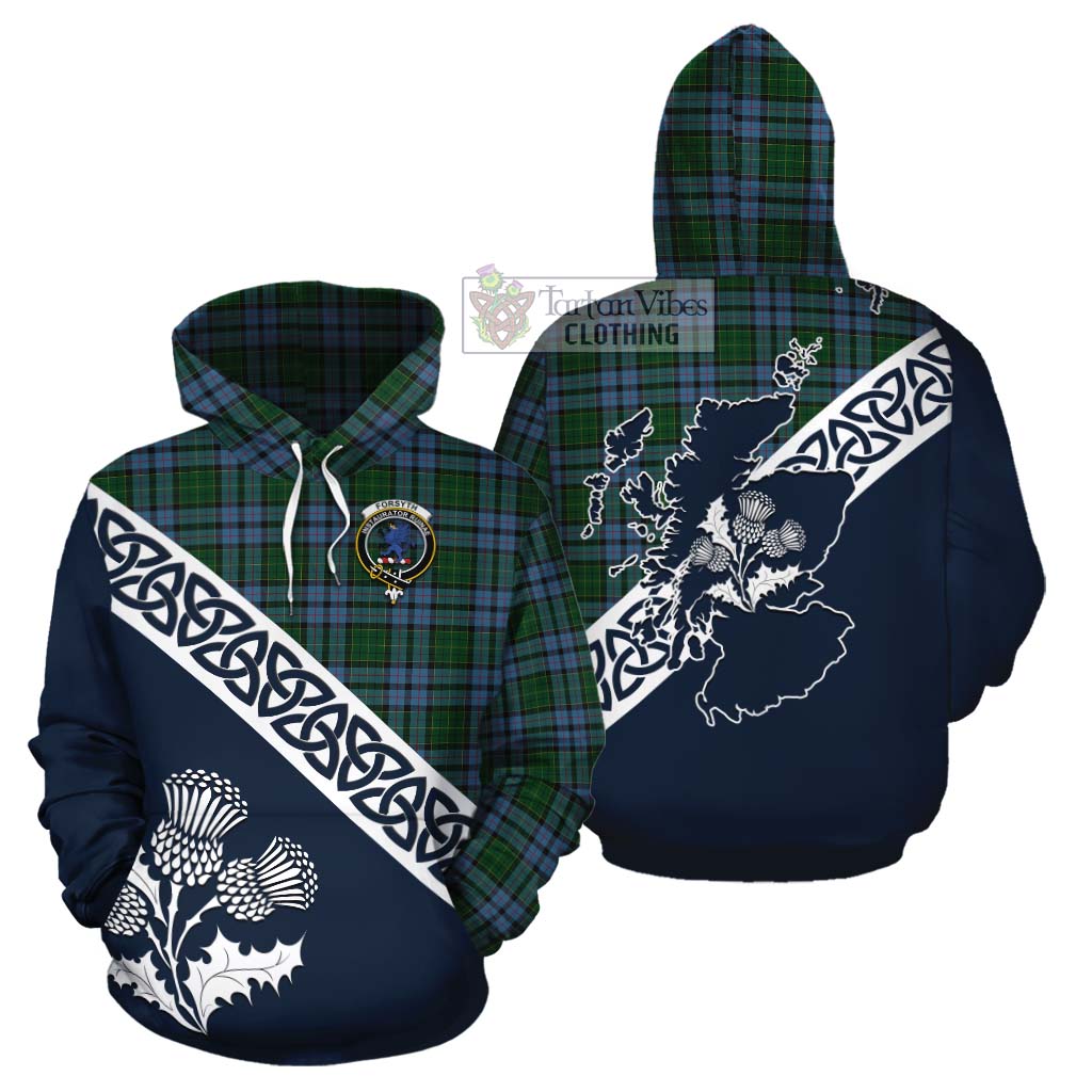 Forsyth Tartan Cotton Hoodie Featuring Thistle and Scotland Map Zip Hoodie - Tartan Vibes Clothing