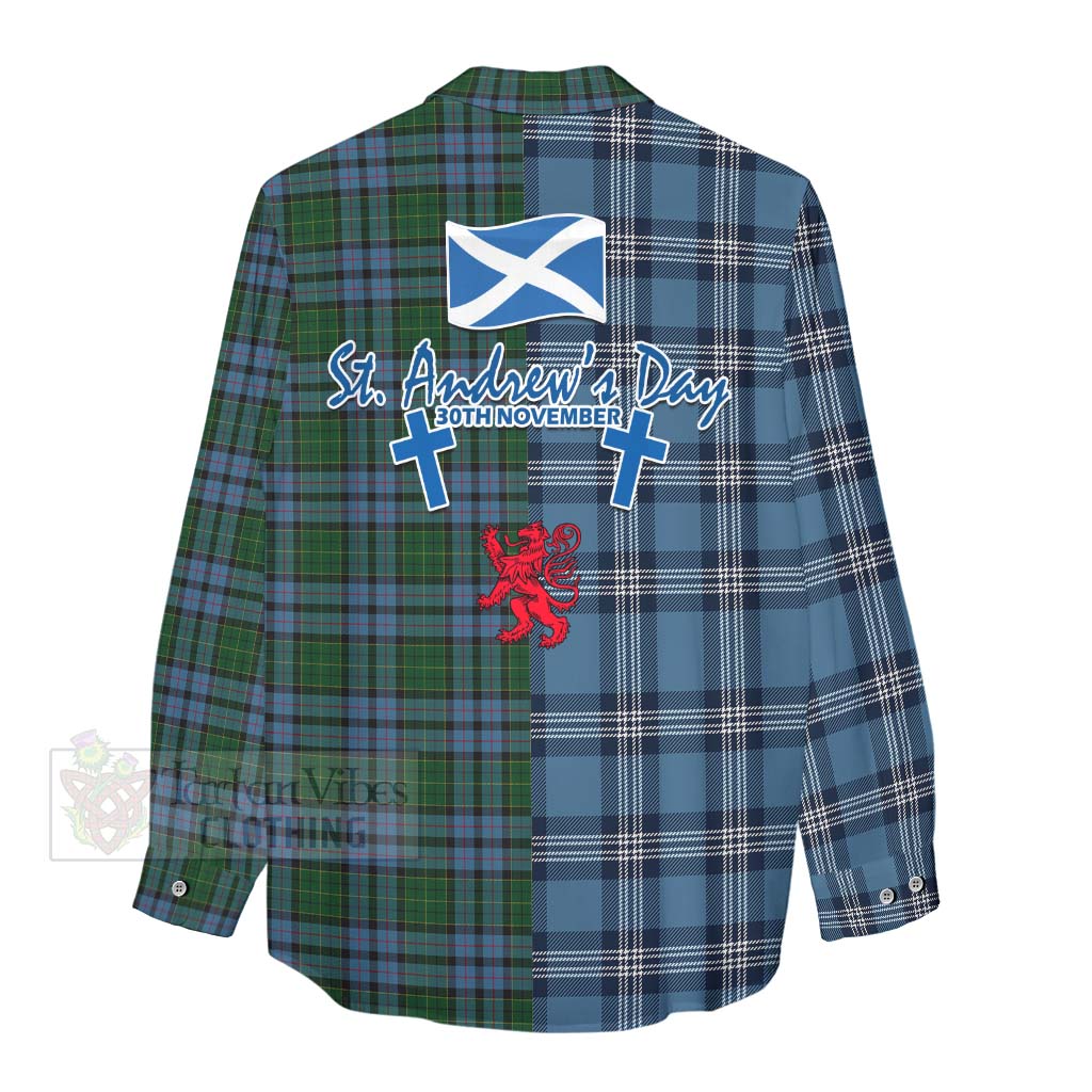 Forsyth Tartan Women's Casual Shirt Happy St. Andrew's Day Half Tartan Style - Tartan Vibes Clothing