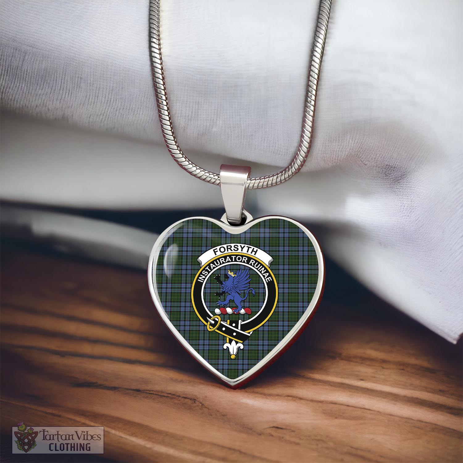 Forsyth Tartan Heart Necklace with Family Crest - Tartan Vibes Clothing