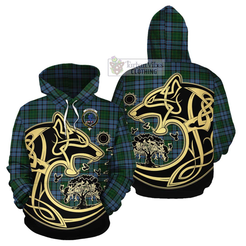 Forsyth Tartan Cotton Hoodie with Family Crest Celtic Wolf Style Zip Hoodie - Tartan Vibes Clothing