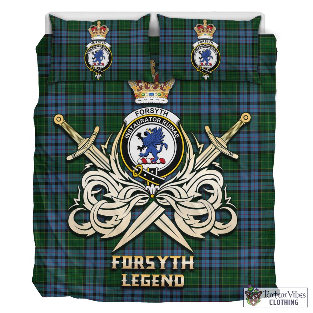 Tartan Vibes Clothing Forsyth Tartan Bedding Set with Clan Crest and the Golden Sword of Courageous Legacy