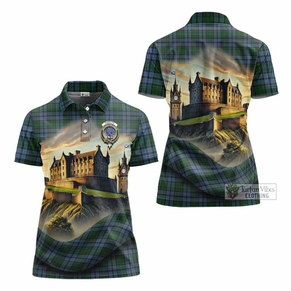 Forsyth Tartan Family Crest Women's Polo Shirt with Scottish Ancient Castle Style - Tartan Vibes Clothing