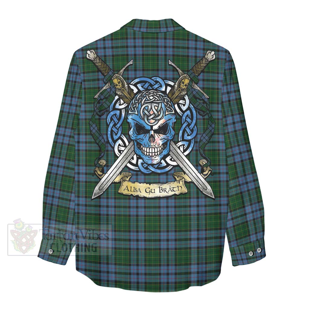 Forsyth Tartan Women's Casual Shirt with Family Crest Celtic Skull Style - Tartan Vibes Clothing